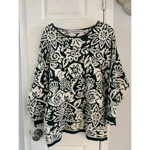 Delia McKain Oversized Sweater Women's Medium Green Floral Abstract Grandmacore